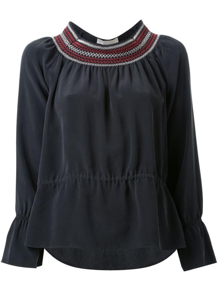 Vanessa Bruno Embroidered Neck Blouse, Women's, Size: 42, Black, Silk