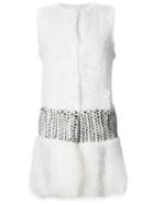 Oscar De La Renta - Panelled Sleeveless Coat - Women - Silk/fox Fur/mink Fur - S, Women's, White, Silk/fox Fur/mink Fur