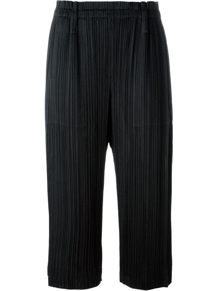 Pleats Please By Issey Miyake - Pleated Cropped Trousers - Women - Polyester - 4, Women's, Black, Polyester