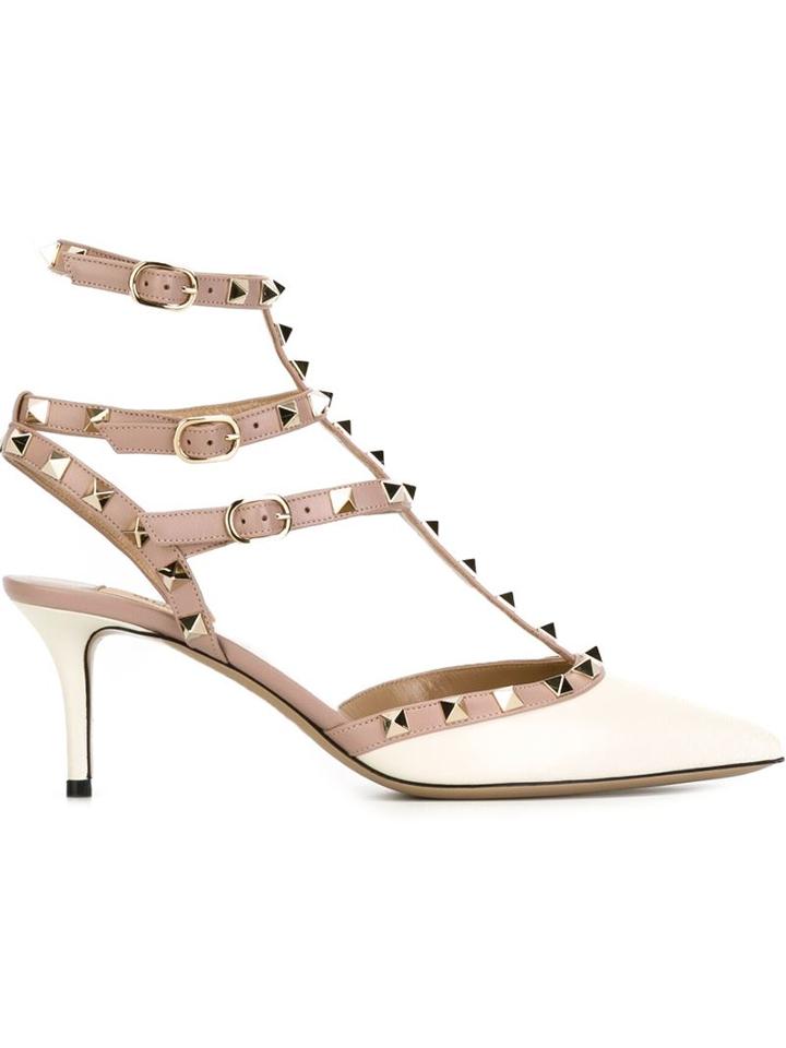 Valentino Rockstud Pumps, Women's, Size: 37.5, White, Leather/metal Other