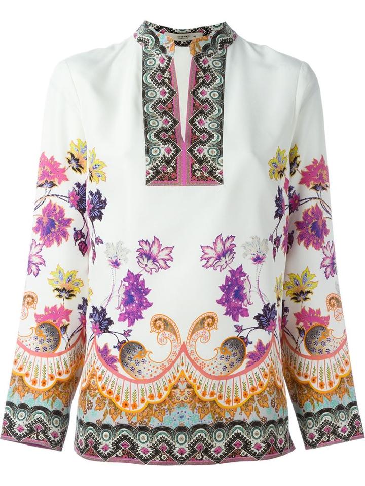 Etro Floral Print Blouse, Women's, Size: 46, White, Silk