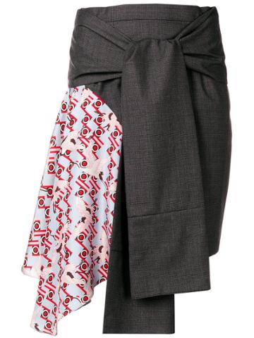 Snow Xue Gao Contrast Panel Asymmetric Skirt - Grey