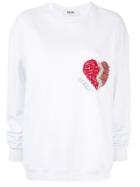 Msgm Embellished Heart Oversized Sweatshirt - White