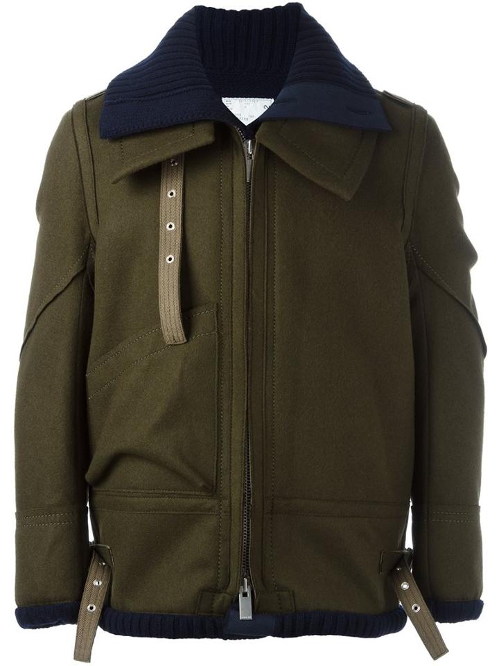 Sacai Layered Jacket, Men's, Size: 3, Green, Wool/coque Feather