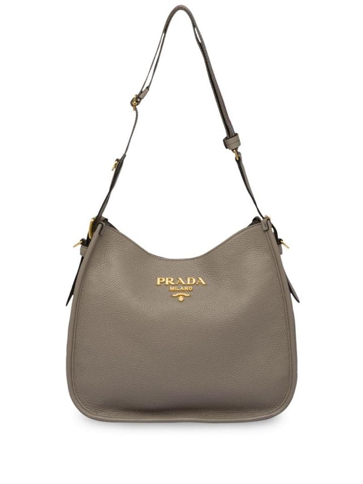 Prada Logo Plaque Medium Shoulder Bag - Grey