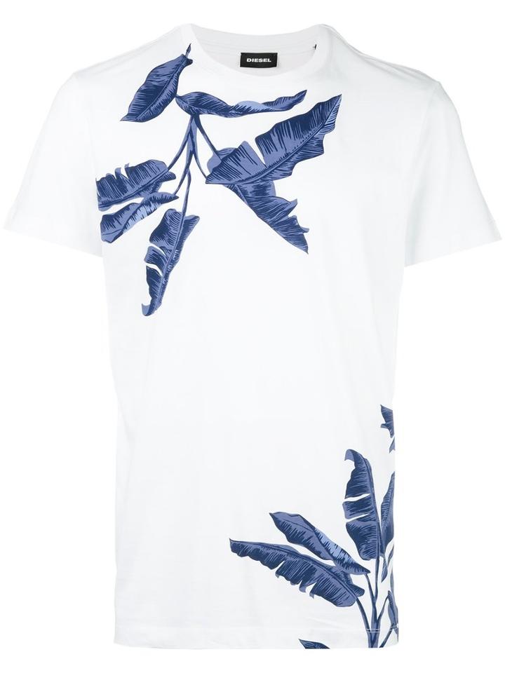 Diesel Floral Print T-shirt, Men's, Size: Xxl, White, Cotton