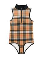 Burberry Kids Signature Checked Print Swimsuit - Neutrals