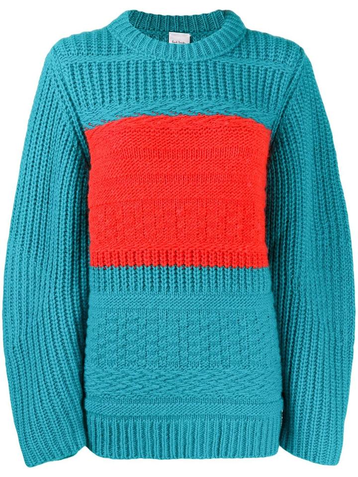 Paul Smith Stripe Detail Chunky Knitted Jumper - Blue