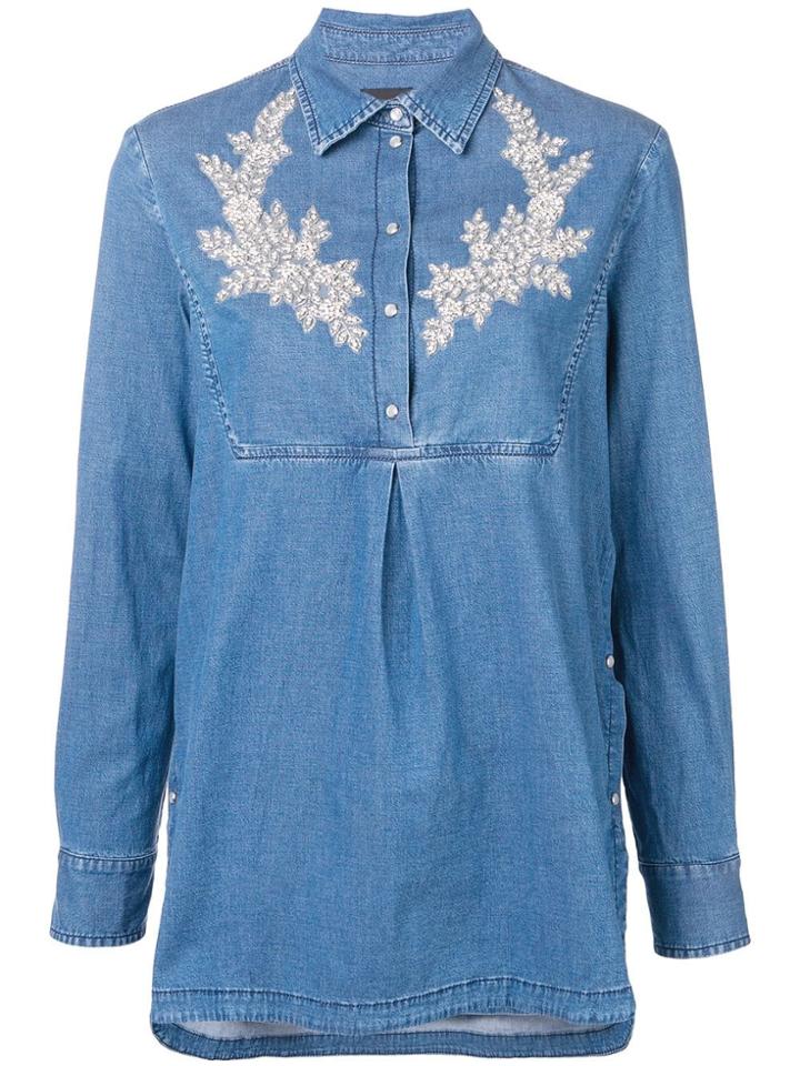 Ermanno Scervino Embroidered Denim Bib Shirt - Blue