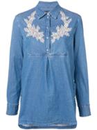 Ermanno Scervino Embroidered Denim Bib Shirt - Blue