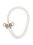 Miu Miu Pearl Embellished Bow Necklace - White