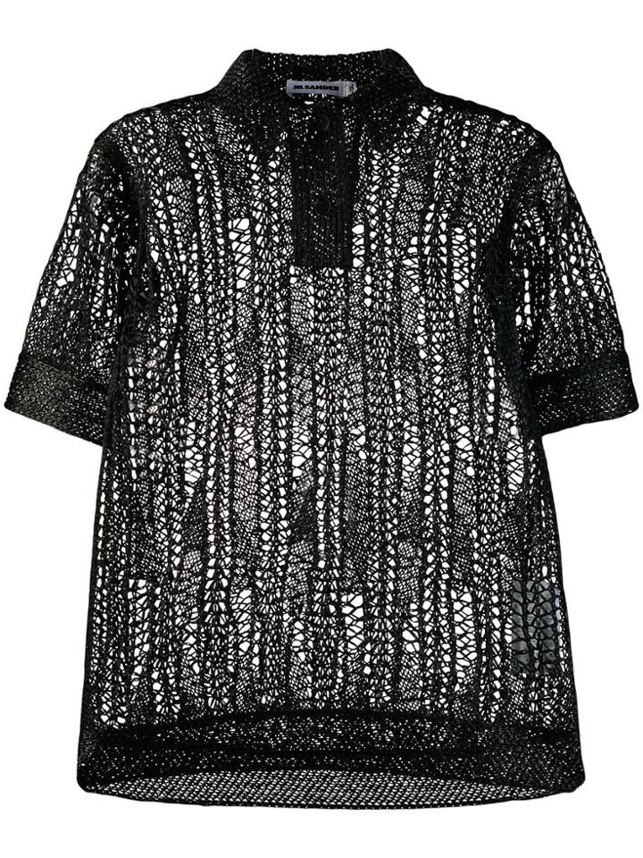 Jil Sander Knitted Polo Top - Black