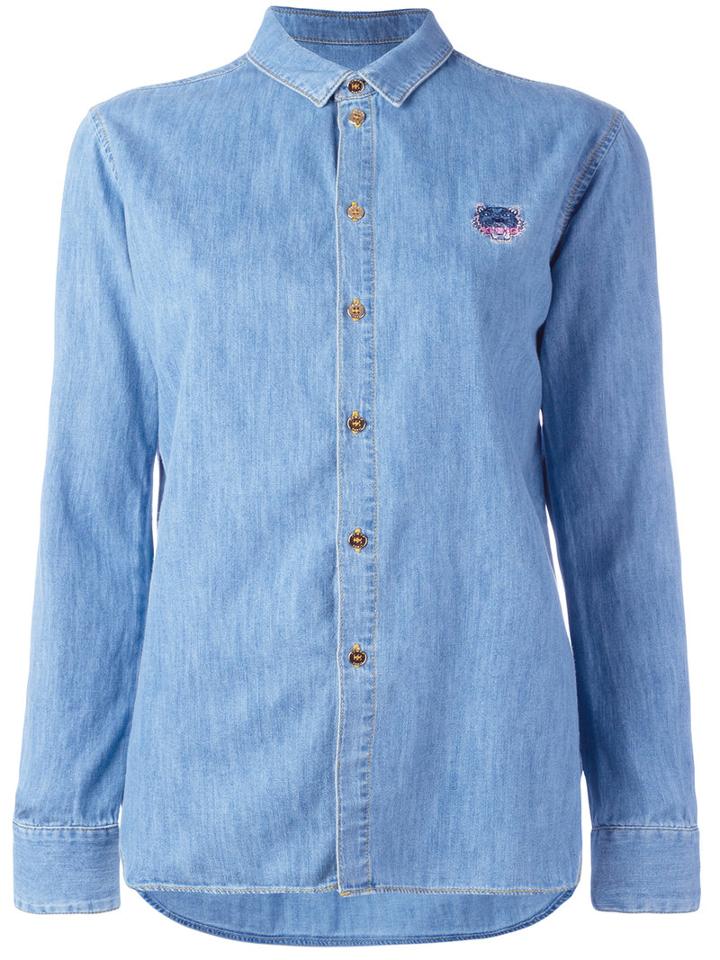 Kenzo Mini Tiger Denim Shirt, Size: 34, Blue, Cotton
