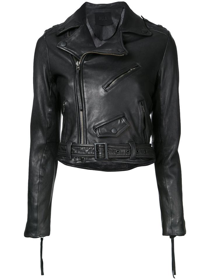 Aula Cropped Biker Jacket, Women's, Size: 0, Black, Sheep Skin/shearling