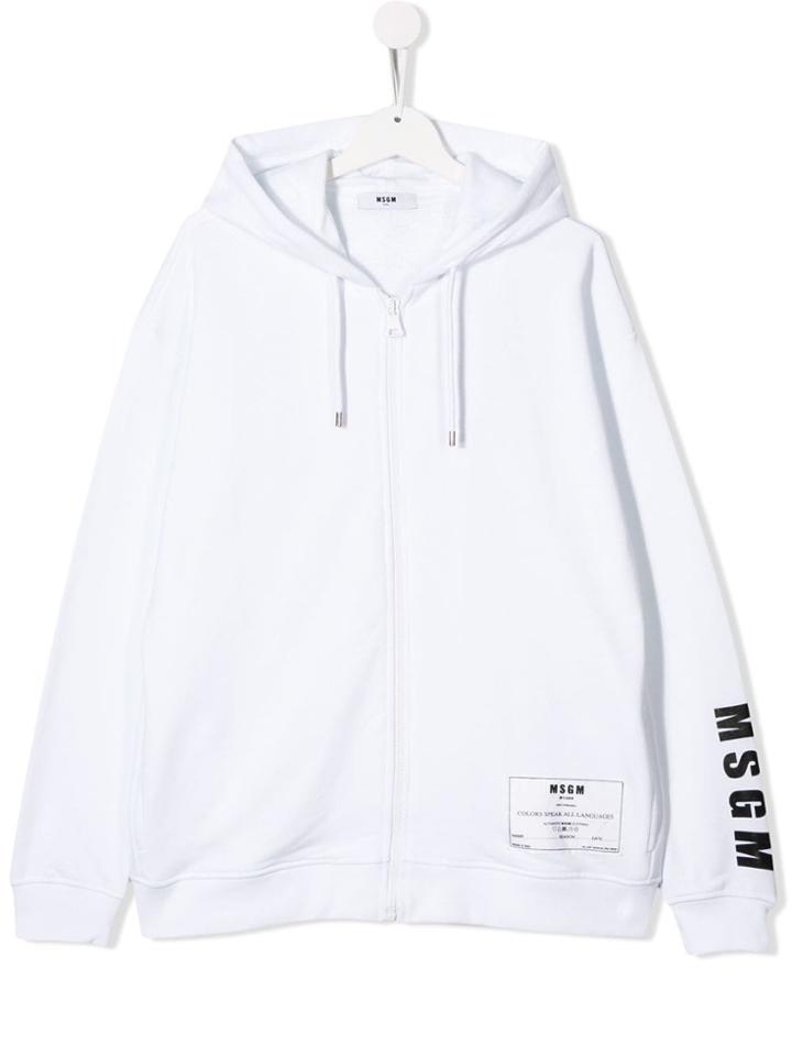 Msgm Kids Teen Zip Logo Hoodie - White