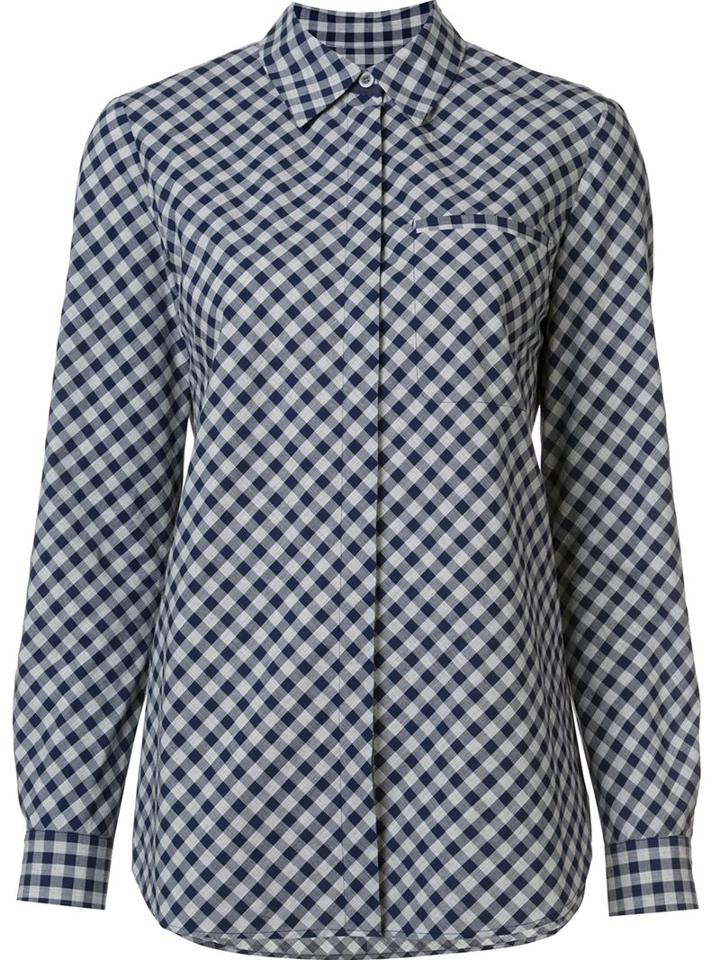 Lafayette 148 Chest Pocket Checked Shirt, Women's, Size: Medium, Blue, Cotton