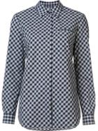 Lafayette 148 Chest Pocket Checked Shirt, Women's, Size: Medium, Blue, Cotton