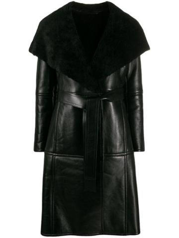 Balenciaga Belted Leather Coat - Black