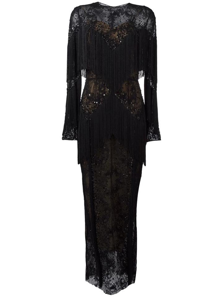 Zuhair Murad - Slip Tassel Maxi Dress - Women - Silk/polyamide - 42, Women's, Black, Silk/polyamide
