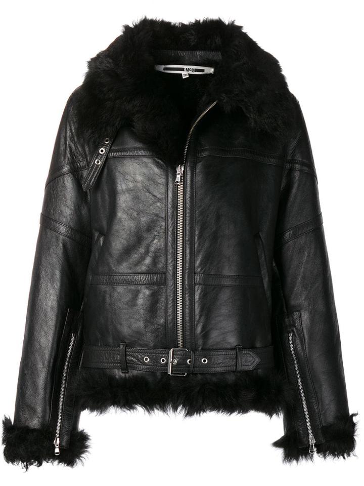 Mcq Alexander Mcqueen Zipped Shearling Jacket - Black