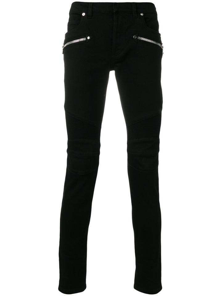 Balmain Zip Detail Biker Jeans - Black