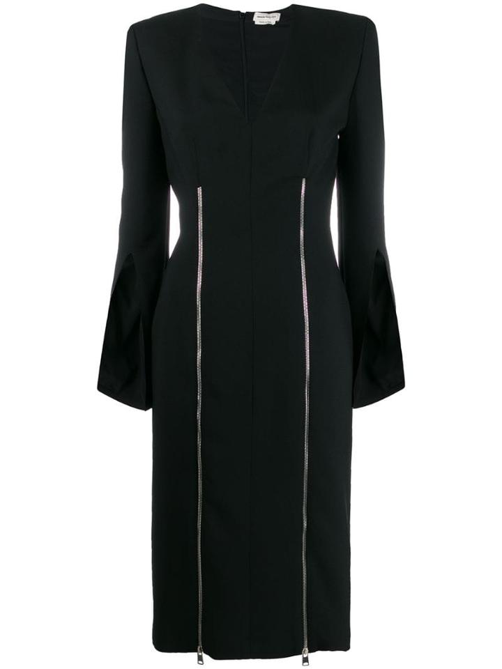 Alexander Mcqueen Square Shoulder Zip Detail Dress - Black