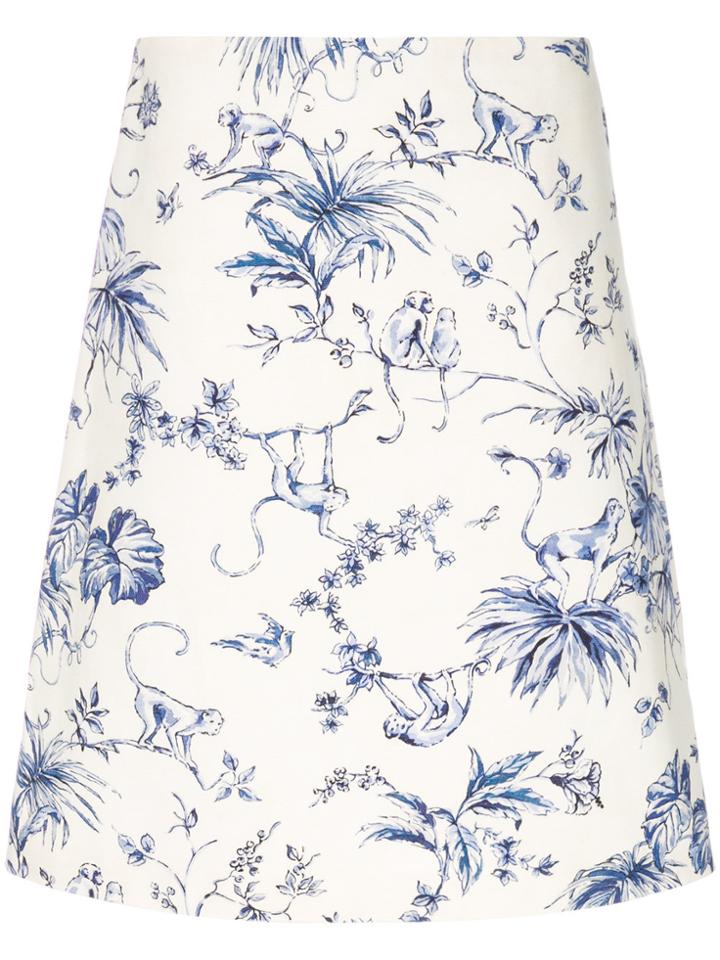 Red Valentino Monkey Print A-line Skirt - White