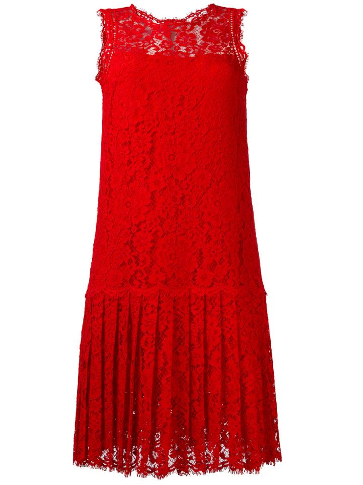 Ermanno Scervino Pleated Lace Dress - Red