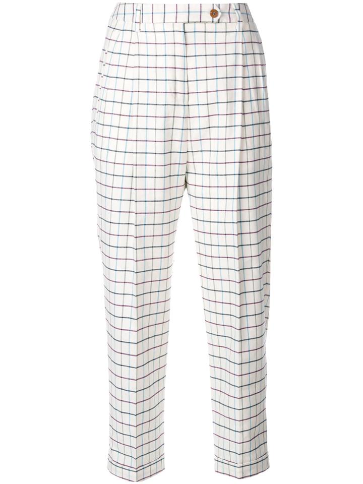 Brag-wette Checked Cropped Trousers - Nude & Neutrals