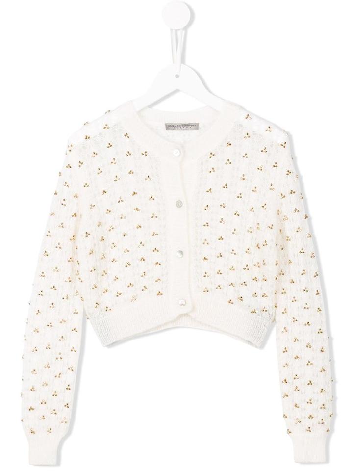 Ermanno Scervino Junior Embroidered Open Knit Cardigan, Girl's, Size: 8 Yrs, White