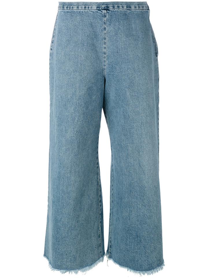 Simon Miller - Frayed Wide Leg Cropped Jeans - Women - Cotton - 10, Women's, Blue, Cotton