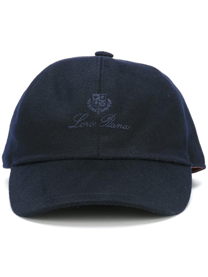 Loro Piana Embroidered Logo Cap, Men's, Size: Large, Blue, Cashmere/wool