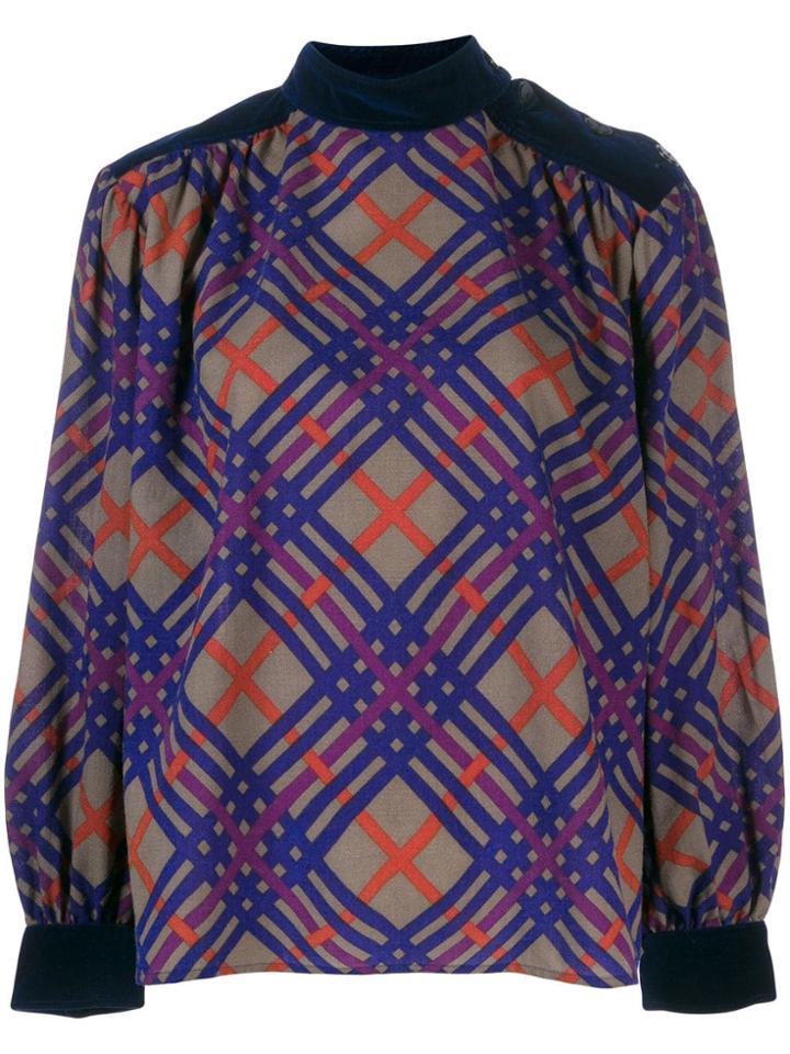 Yves Saint Laurent Pre-owned 1970's Check Pattern Top - Blue