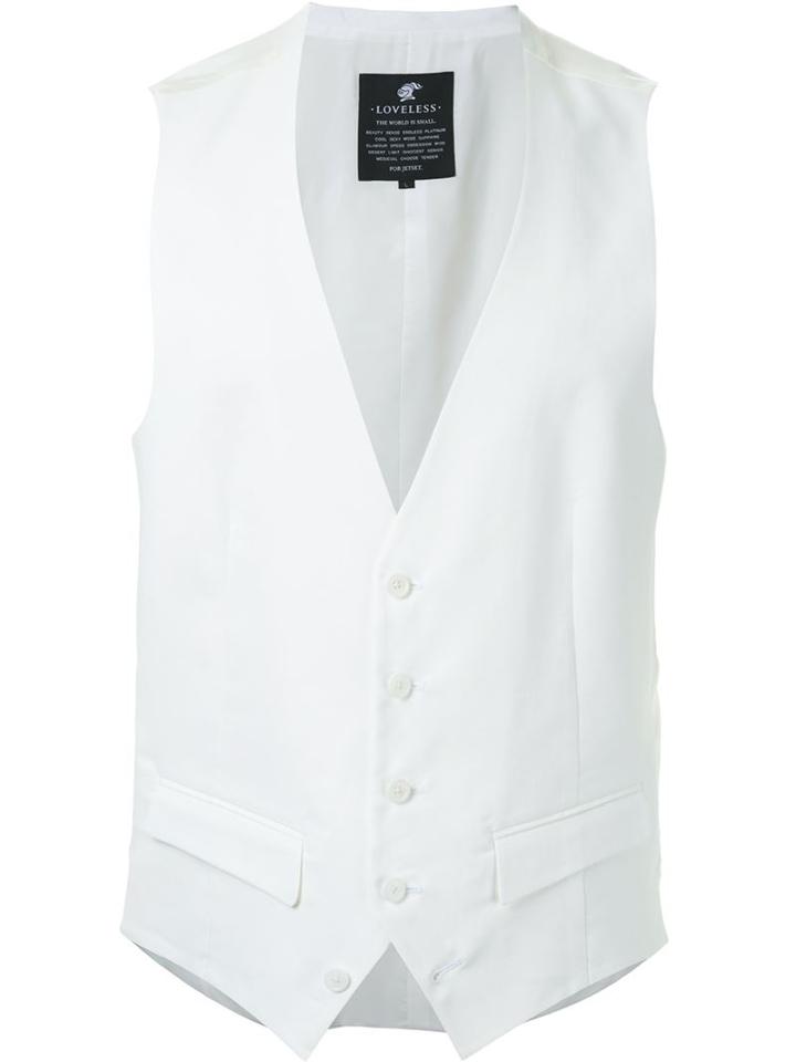 Loveless Flap Pocket Waistcoat, Men's, Size: L, White, Cotton/linen/flax/polyester