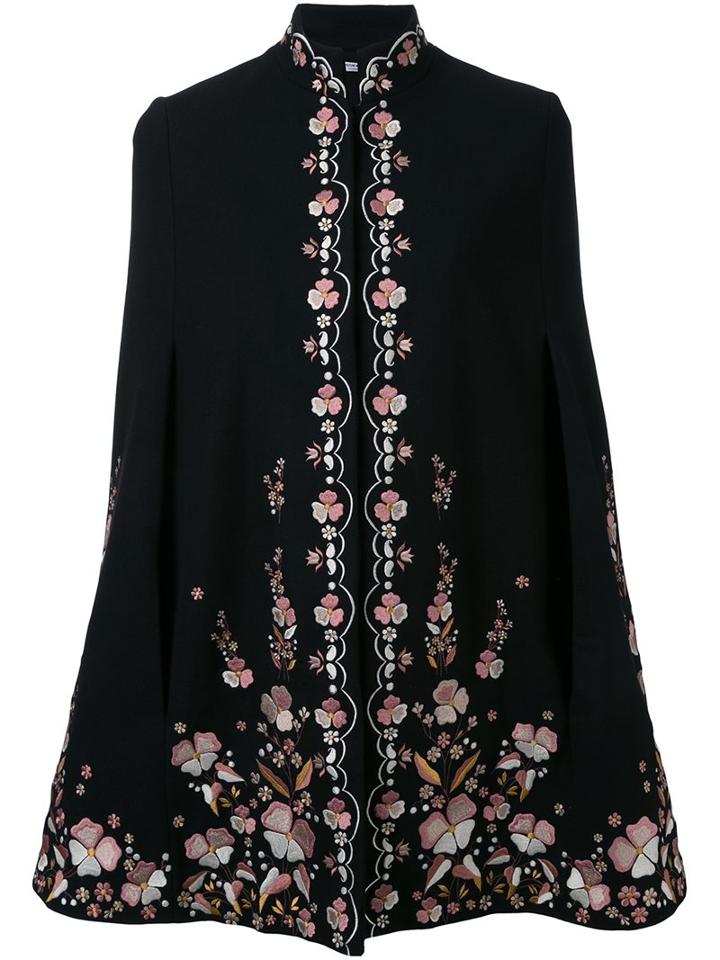 Vilshenko Embroidered Flower Cape, Women's, Size: 6, Black, Polyester/virgin Wool