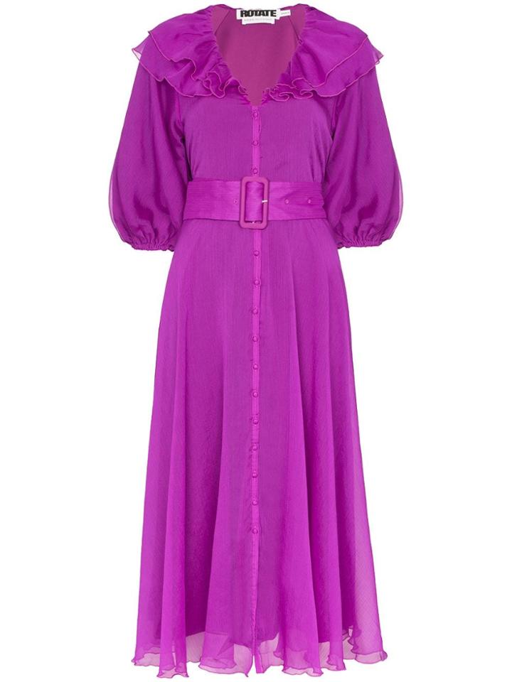 Rotate Ruffled Button-up Midi Dress - Purple