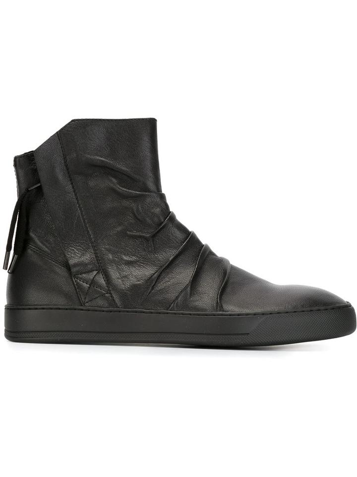 Alexandre Plokhov Zip Up Creased Hi-top Sneakers, Men's, Size: 40, Black, Leather/rubber