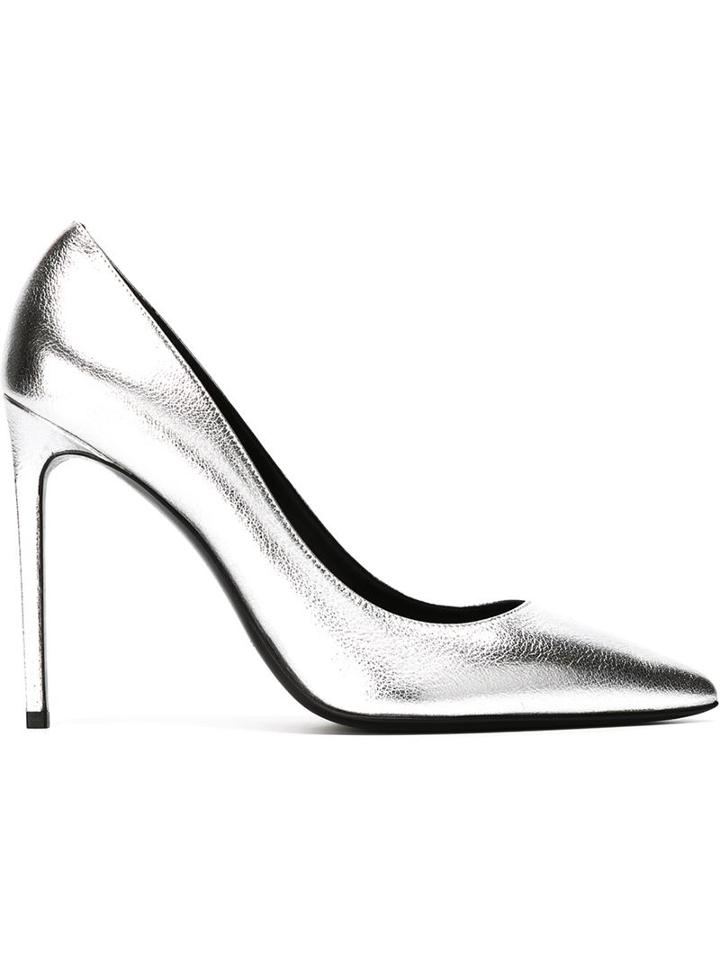 Saint Laurent Paris Pumps, Women's, Size: 37.5, Grey, Calf Leather/leather
