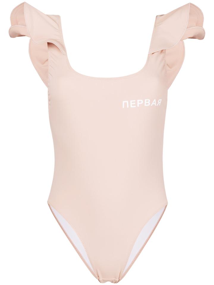 Natasha Zinko Printed Frilled Swimsuit - Nude & Neutrals