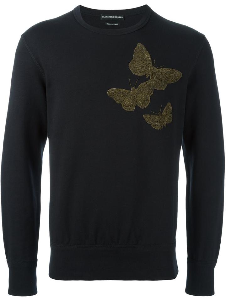 Alexander Mcqueen Beaded Butterfly Sweatshirt, Men's, Size: Medium, Black, Cotton