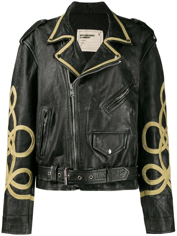 R13 Embroidered Biker Jacket - Black