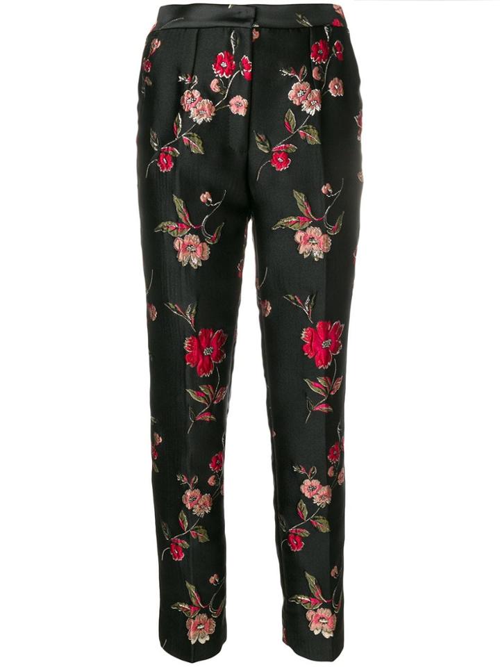 Dolce & Gabbana Floral Embroidered Slim-fit Trousers - Black