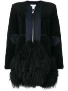 Sacai Zipped Fur Embellished Coat - Black