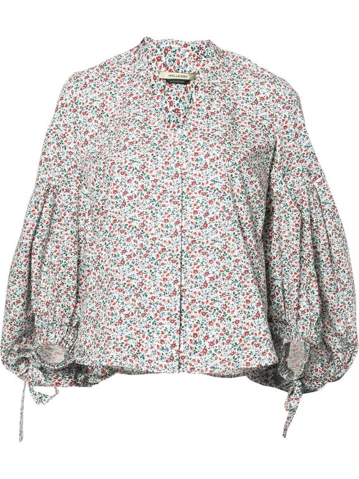 Hellessy Balloon Sleeves Floral Print Blouse, Women's, Size: 6, White, Cotton