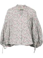 Hellessy Balloon Sleeves Floral Print Blouse, Women's, Size: 6, White, Cotton