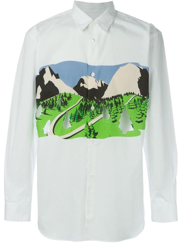 Comme Des Garçons Shirt Landscape Print Shirt, Men's, Size: Small, White, Cotton