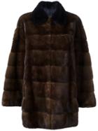 Blancha Buttoned Coat, Women's, Size: 46, Brown, Mink Fur/chamois Leather/viscose