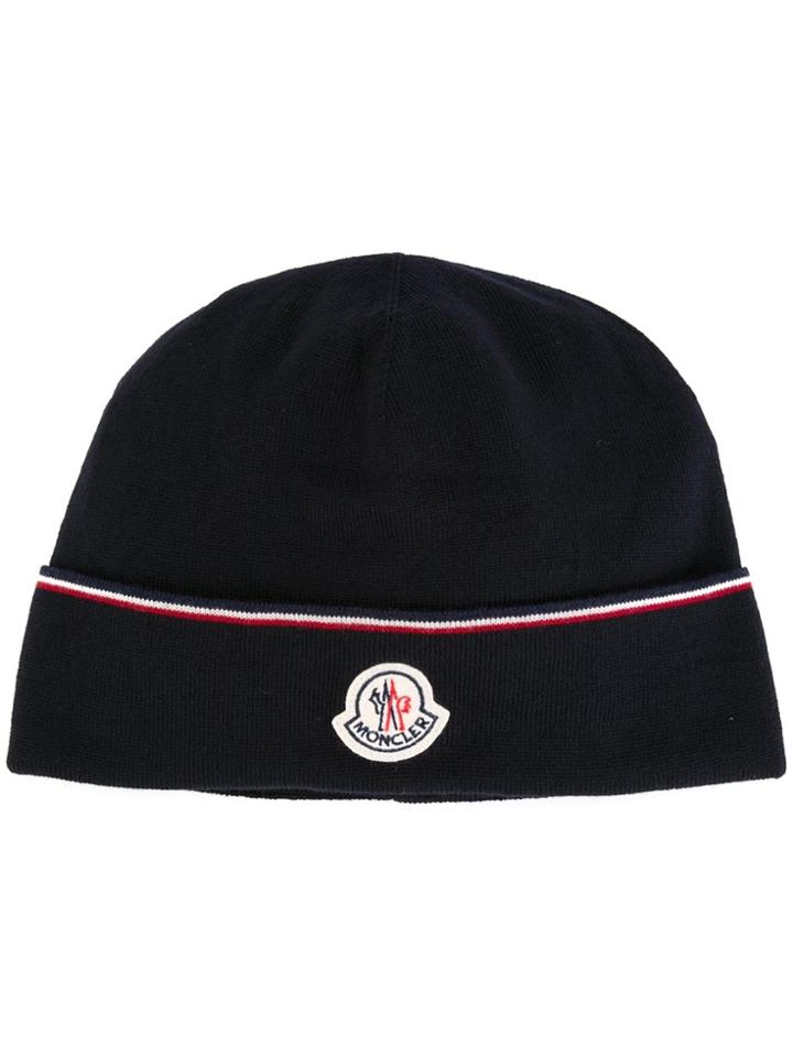 Moncler Contrasting Logo Beanie - Blue