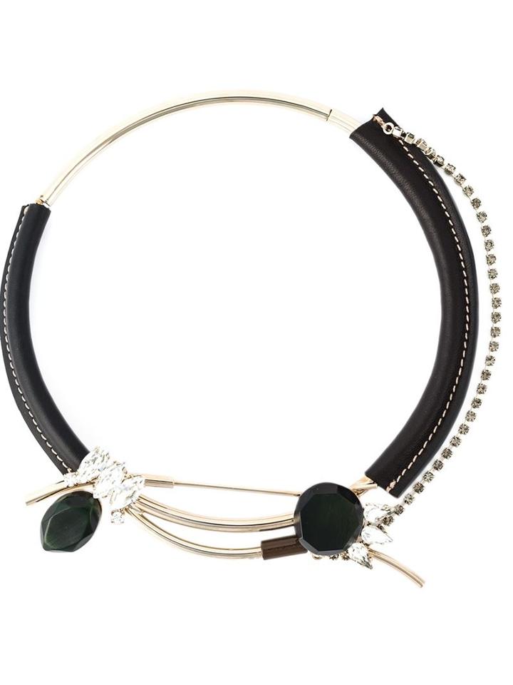 Marni Strass Choker, Women's, Metallic, Leather/brass