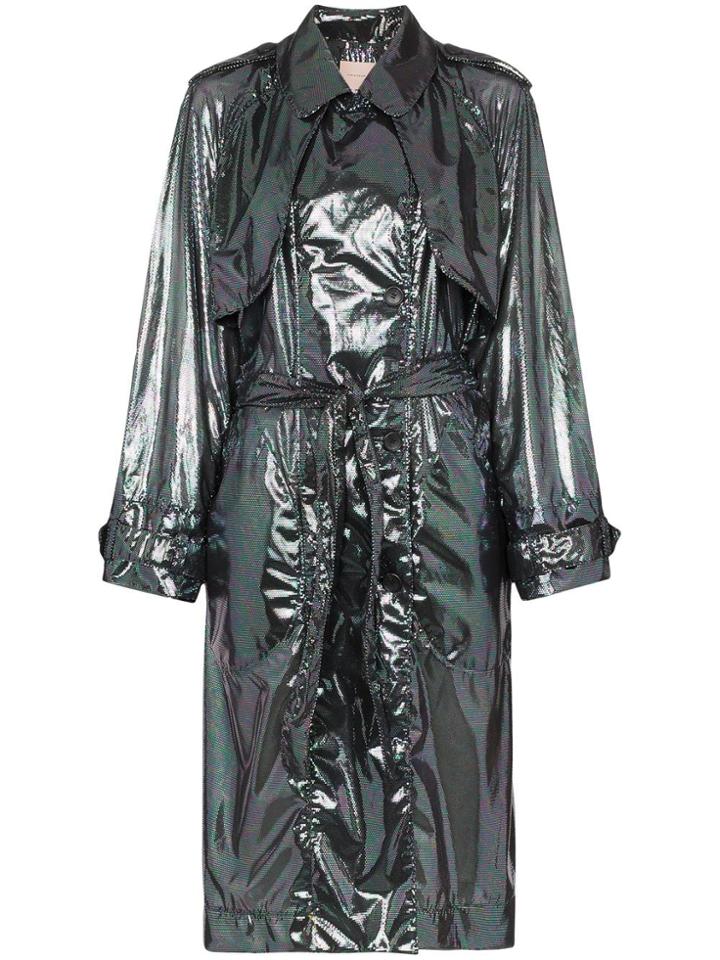 Christopher Kane Sequin Embellished Belted Trench Coat - Black